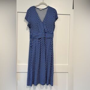 Boden Blue Geometric V‑Neck Midi Dress